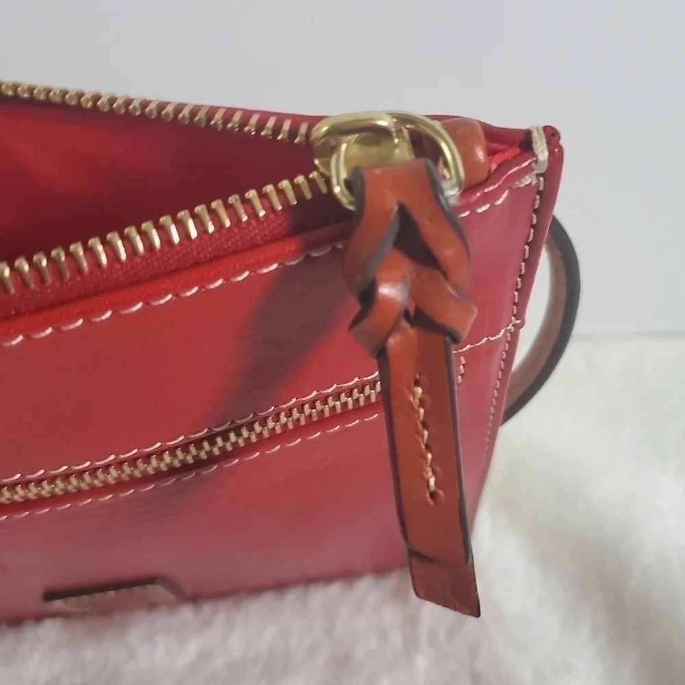 Dooney & Bourke Deep Red Leather Slim Square Messenger Crossbody Bag Purse